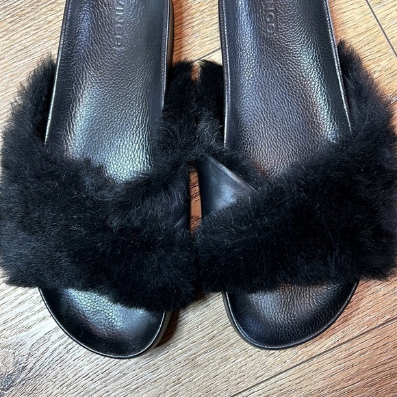 Vince Garrison Black Fur & Leather Pool Slide Size 41/11M - Picture 3 of 7